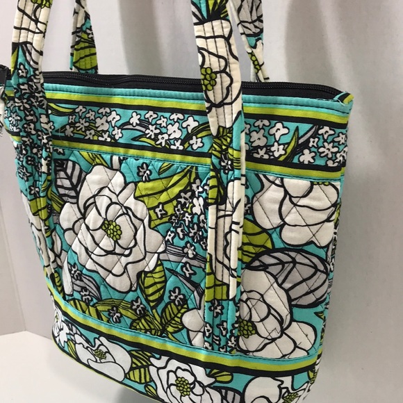 Quilted tote shopper bag floral turquoise green - Picture 5 of 8